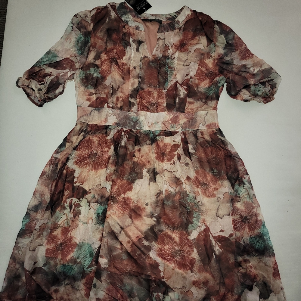 Pussycat London brown floral dress size 14